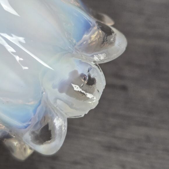 Vintage Fostoria Bud Vase Swung Art Glass 6.5" Whtie Opalescent Ruffled Ribbed - Picture 5 of 9